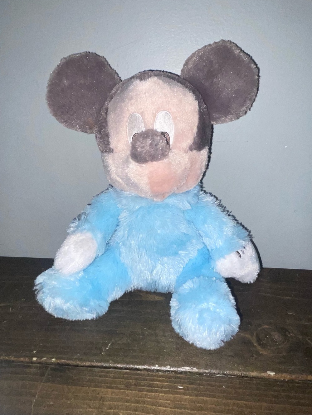 Disney Parks 9" Baby Mickey Mouse Rattle Blue Fuzzy Stuffed Plush Lovey Pastel